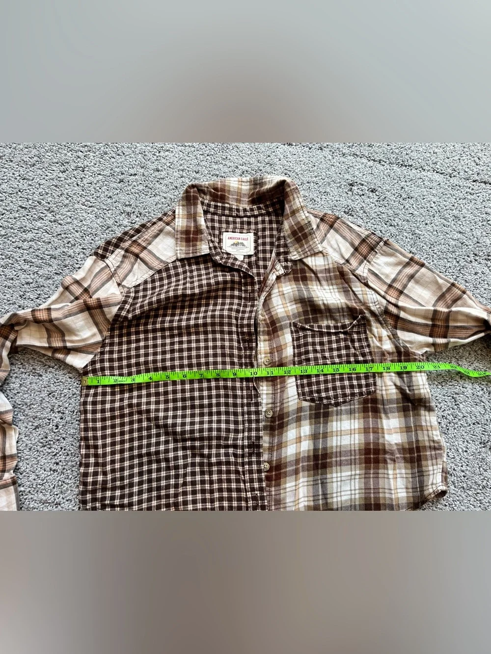 American Eagle Outfitters Brown Plaid Patchwork Shirt with Brown and Black Tees - Picture 7 of 7